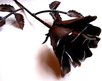 Long Stemmed Rose Sculpture from Rusty Recycled Metal Eco Friendly Gift