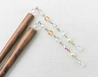Bridal Headpiece Swarovski Crystal - Pink Pearls Wedding Hair Sticks - Accessories Ivory For Women