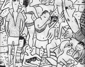 On The Beach I Spy Black White Vacation Party Fabric Alexander Henry Rare 2007