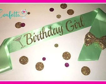 Gold birthday girl sash Birthday Sash Party Sash Adult birthday sash birthday sash birthday mint sash great for 21st birthday 30th birthday