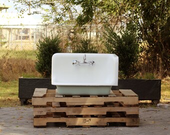 Standard Co 30" Refinished High Back Farm Sink Cast Iron Porcelain Corner Wall Mount Farmhouse Sink Package