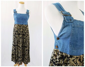 Overalls Style Dress 90's // Babydoll Grunge Denim Jean Dress // Small