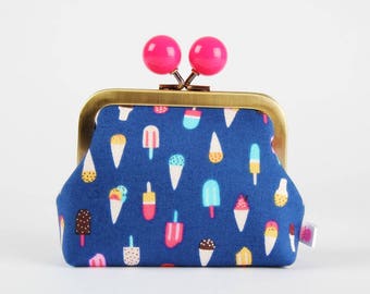 Metal frame coin purse with color bobble - Ice cream in regatta - Color dad / Life is a beach / Ice cones / Pink yellow blue red