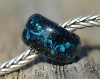 Unique Night Sky Handmade Lampwork Glass European Charm Bead with Silver Glass - SRA - Fits all charm bracelets - Silver Core Options