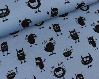 Cotton Jersey Vera Kleine Monster blue smoke (15,50 EUR / meter)