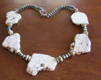 Crystal beads, Stone Slabs, Rhinestones and Toggle Clasp Necklace
