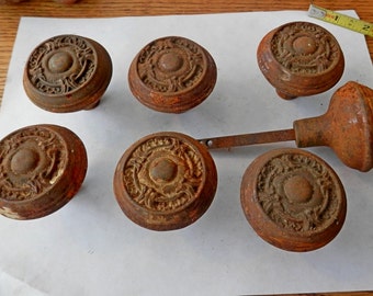 7 antique cast iron door knobs corbin circa 1905 architectural salvage