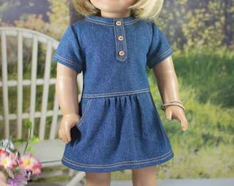 18 Inch Doll DRESS in Denim with Bracelet and BOOTS and PURSE Options for dolls like American Girl