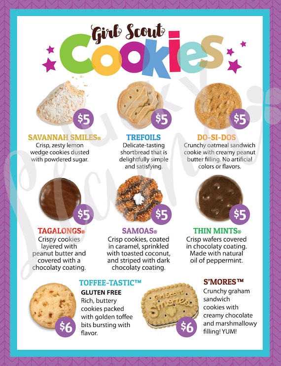 Girl Scout Cookie Menu with prices 8.5 x 11 printable