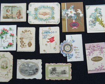 12 x Antique Edwardian Pressed & Printed Christmas New Year Greeting Cards - c1910