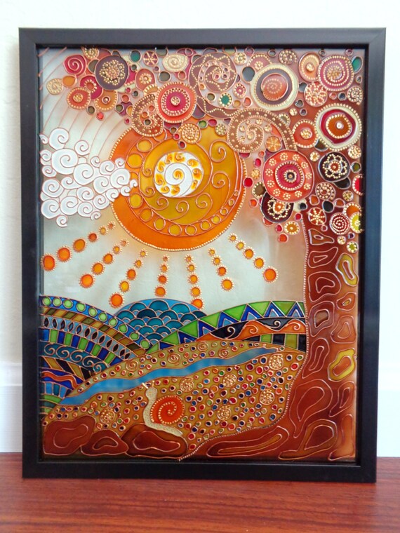 Items similar to Tree of life Art Glass painting Wall decor Home decor