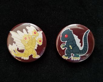 Godzilla Button - King Ghidorah Button - Monster Button - Dragon Button