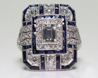 925 Silver white topaz with sapphire ring
