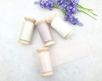 Blush silk ribbon - hand dyed silk ribbon - 2" wedding silk ribbon - 3 meters - ivory white