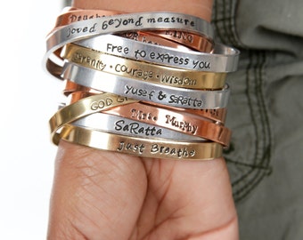 SALE - Custom Hand Stamped- Hand Stamped Jewelry - Mantra Bracelet - Custom Bracelet - Personalize Engraved Cuff - Expressions Bracelets