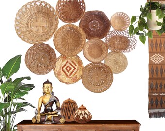 Boho Woven Wall Baskets 11 pc Wall Gallery Basket Collection Bohemian Baskets Wicker Rattan Baskets Natural Decor Basket Jungalow Wall Art