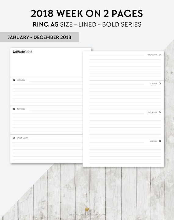 bo a5 2018 lined week on 2 pages printable planner inserts