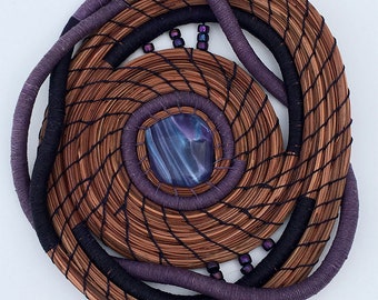 Purple Pine Needle Basket with Glass and Beads- Item 834 by Susan Ashley