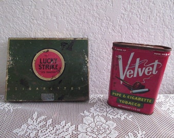 Vintage Lucky Strike Cigarette/Velvet Tobacco and Cigarette Tin