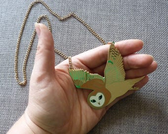 Enamel Barn Owl Necklace * Reduced second