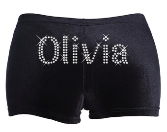 Varsany Personalised Gymnastics Dance Shorts Leotard Black Stretch Velvet Name