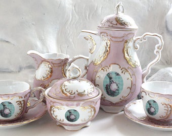 Marie Antoinette Tea Set, 7 Pieces, Chic Tea Set, Marie Antoinette Teacup, Customizable Tea Set, Shabby Chic Teacup, Kitsch Tea Set