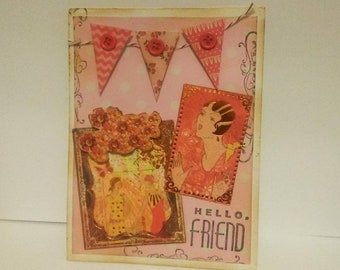 Hello Friend Handmade Greeting Card, Thinking of You, Birthday Card