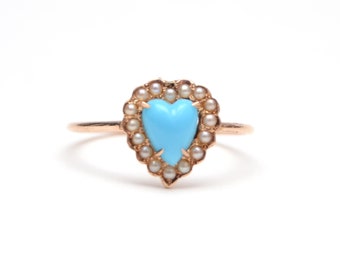 14k Victorian Turquoise Heart Stick Pin Ring