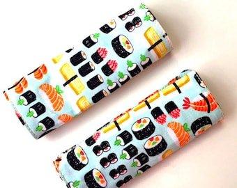 Sushi luggage handle cover, 2 luggage handle wraps, bag handle cover, luggage tag, suitcase tag, sushi bag tag, handle wrap, gifts her him