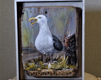 Seagull Painting on Driftwood Original Painting Acrylic