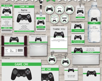 Video Game Invitations & Decorations - full Printable Package - Gamer Theme Birthday Party - INSTANT DOWNLOAD with EDITABLE text - you edit