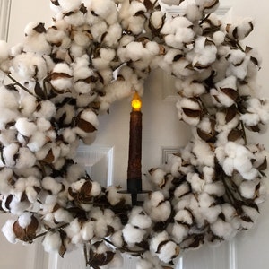 Large cotton wreath, cotton boll wreath, cotton, over the door wreath hanger, primitive candle, rustic wreath, cotton ball wreath, primitive