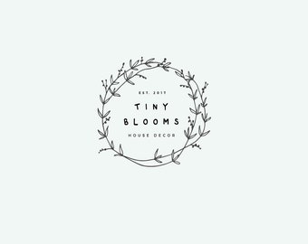 Wreath logo, Line logo, Botanical logo, hand drawn logo, doodle logo, Floral flower vine, black and white, Delicate logo, Premade logo