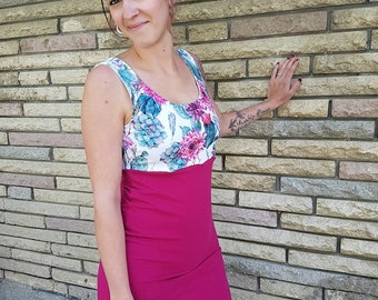 Dress short and fitted - Cactus, flowers and magenta