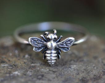 Silver Bee Ring Sterling Silver Stacking Rings Bee Ring Silver Rings Stacking Rings Bee Jewelry Nature Ring Nature Jewelry Stackable Rings