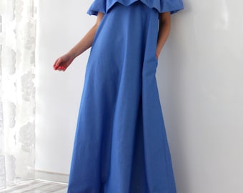 Maxi Ruffle Dress, Maxi Dress, Ruffle dress, Blue dress, Party dress, Long dress, Dress with pockets