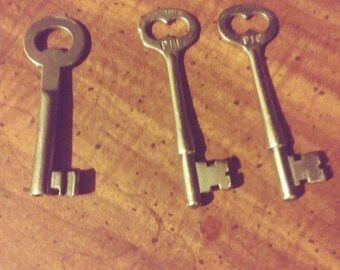 3 Antique Skeleton Keys, 2 Made by Corbin