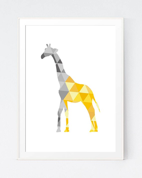 Giraffefe Art Yellow and Gray Geometric Giraffe Print