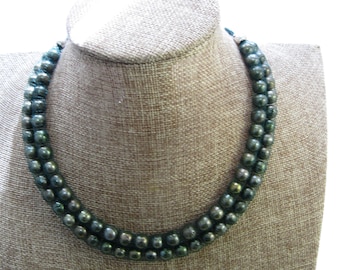 Necklace in Lustrous Multi Shades of Green Pearls