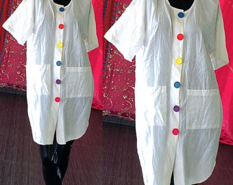 White Gauze Dress 70s Mod Rainbow Gauze Tunic Dress