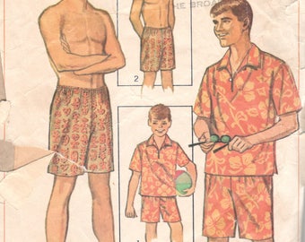 Simplicity 6562 1960s Mens Jersey Trunks Swimsuit and Pullover Shirt Pattern Swim Shorts Adult Vintage Sewing Pattern Size MD Chest 38 40