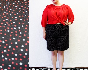Plus Size - Vintage Black Polka Dot High Waist Shorts (Size 18/20)
