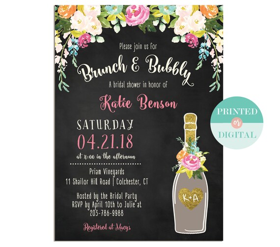 Brunch and Bubbly Bridal Shower Invitation Floral Bridal