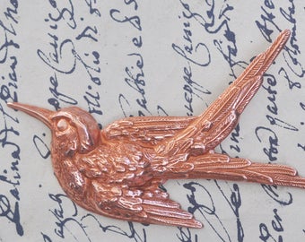 Neo Victorian Hummingbird Brass Stamping, Rose Ox, Victoriana, Victorian Tooling, Craft Supplies by Calliopes Attic