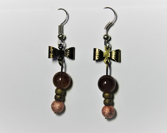 bronze bow earrings with Brown beads
