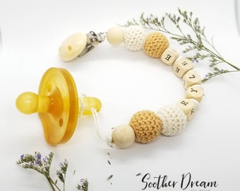 Personalized Pacifier clip holder, Soother chain, Binky clip holder, Pacifier, Baby accessory, Baby boy or girl, name, crochet ball