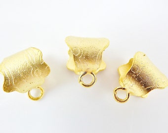 3 Unusual Textured Pendant Bails - 22k Matte Gold Plated