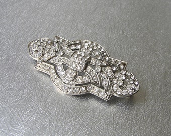 Art Deco Rhinestone Brooch Vintage Costume Jewelry Pin European Cut Wedding Gown Clip Chic Something Old Great Gatsby Downton Abbey Bride