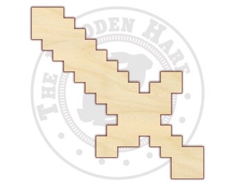 Pixelated Sword Wood Cut Out - 160141 - Unfinished wood, Various sizes, Cutout Sign Wood Craft Shapes