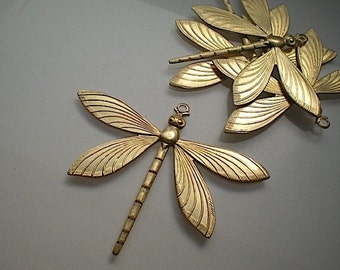 4 extra large brass dragonfly charms